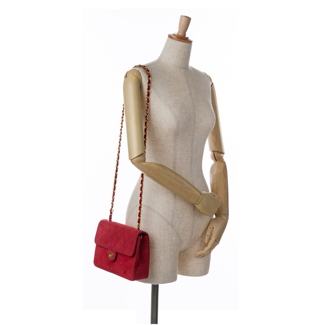 Mini Rectangular Classic Suede Single Flap Red - Gaby Paris