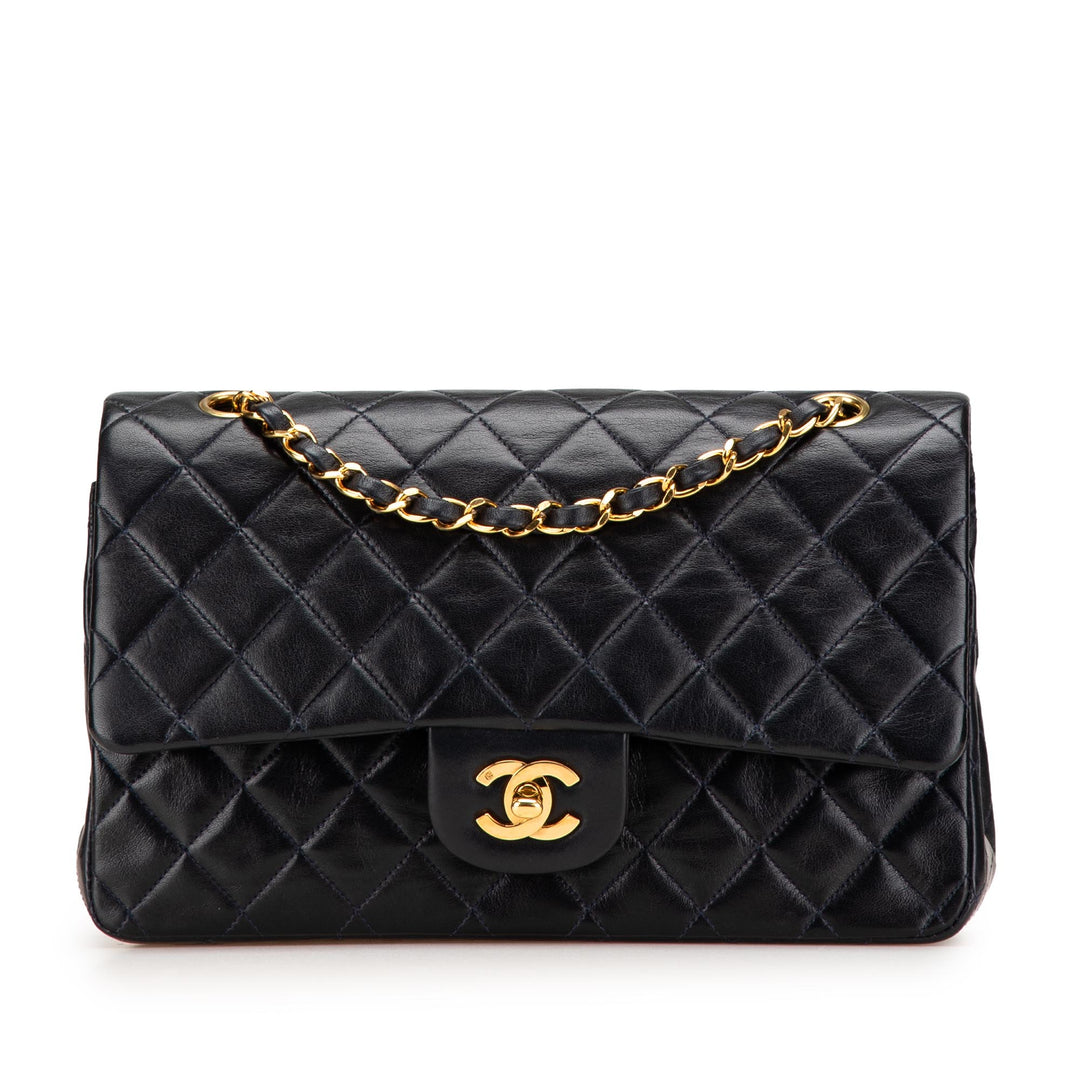 Medium Classic Lambskin Double Flap Blue - Gaby Paris