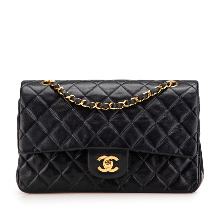 Medium Classic Lambskin Double Flap Blue - Gaby Paris