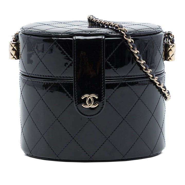 Chanel CC Matelassé Cuir verni Rond Vanity Pochette avec chaîne