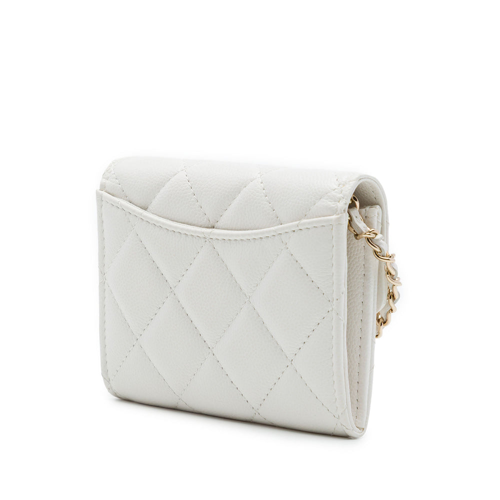 Chanel CC Matelassé à rabat Porte-cartes avec chaîne Cuir caviar Blanc – vue 2 – GABY PARIS