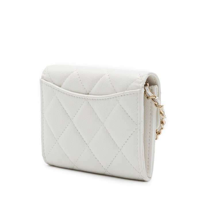 Chanel CC Matelassé à rabat Porte-cartes avec chaîne Cuir caviar Blanc – vue 2 – GABY PARIS