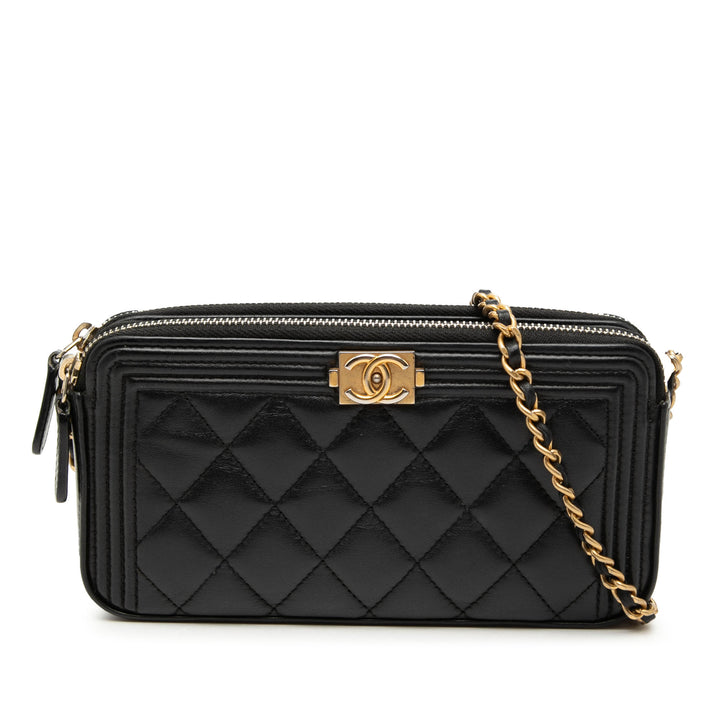 Chanel Matelassé Cuir d’agneau Boy Double Zip Wallet on Chain