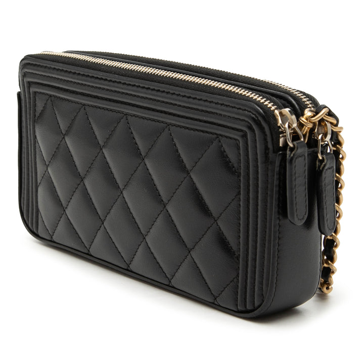 Chanel Matelassé Cuir d’agneau Boy Double Zip Wallet on Chain