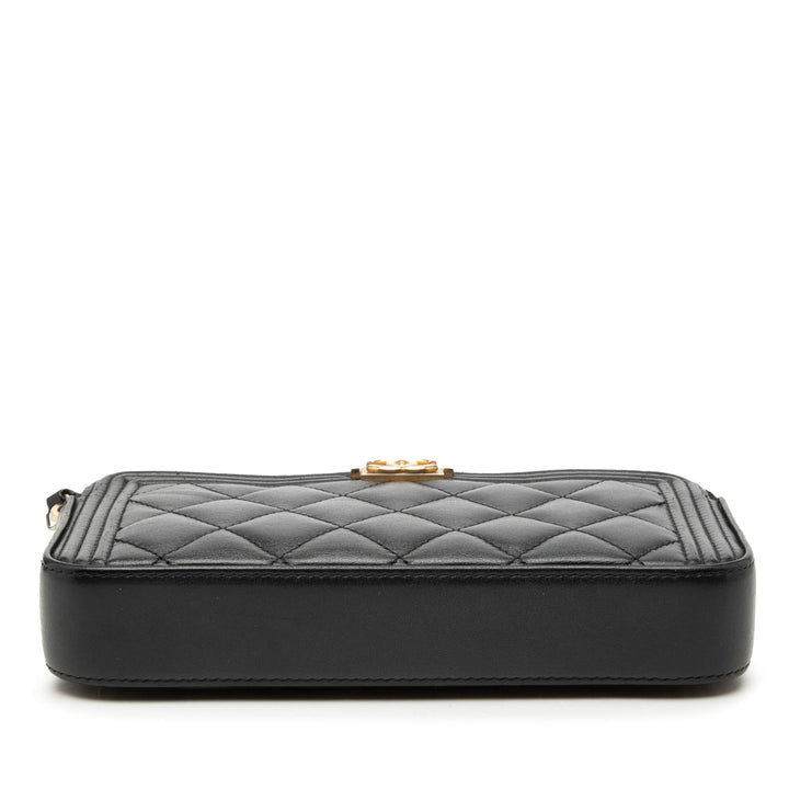 Chanel Matelassé Cuir d’agneau Boy Double Zip Wallet on Chain