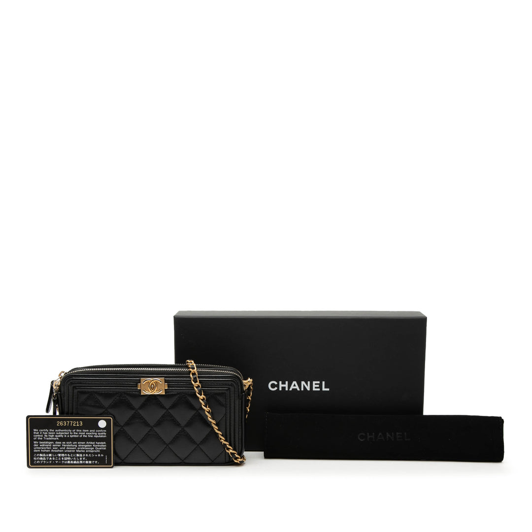 Chanel Matelassé Cuir d’agneau Boy Double Zip Wallet on Chain