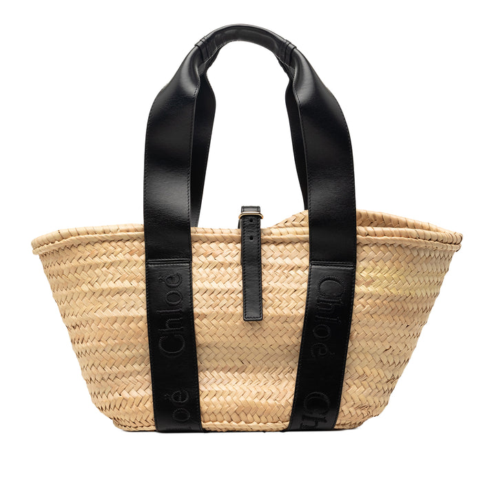 Chloé Medium Raffia et Smooth Cuir de veau Sense Basket Cabas