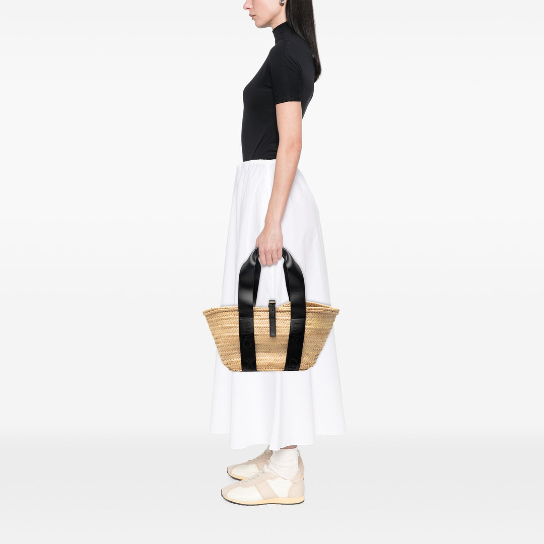 Chloé Medium Raffia et Smooth Cuir de veau Sense Basket Cabas