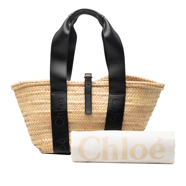 Chloé Medium Raffia et Smooth Cuir de veau Sense Basket Cabas