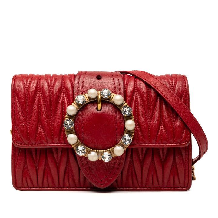 Miu Miu Matelasse Cristal Orné Sac nappa Rouge – vue principale – GABY PARIS