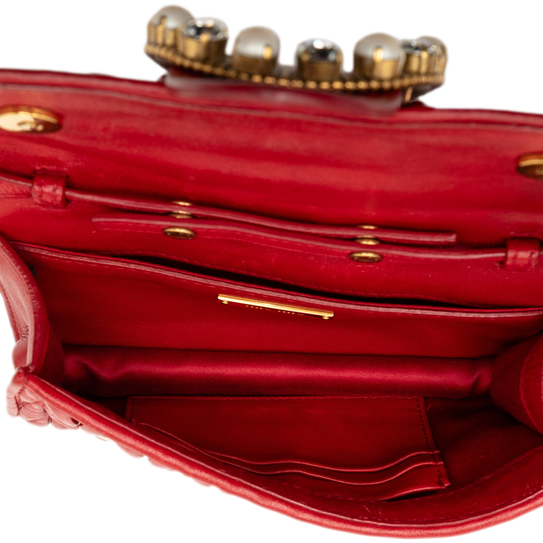 Miu Miu Matelasse Cristal Orné Sac nappa Rouge – vue 4 – GABY PARIS