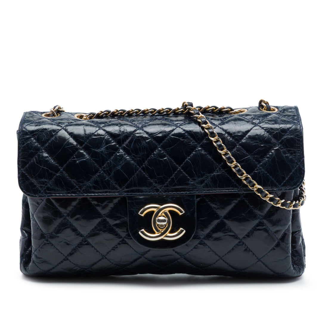 Chanel CC Matelassé Crackled Glazed Cuir de veau Accordion à rabat