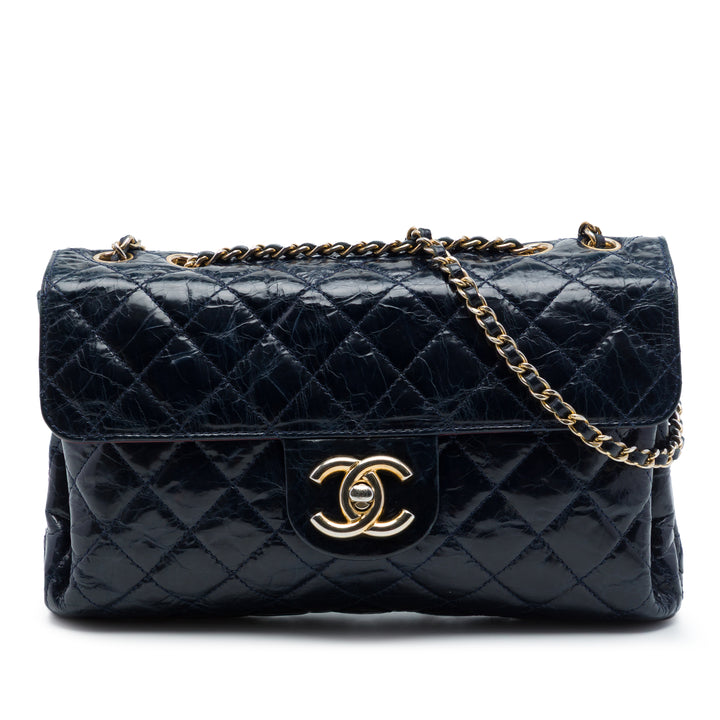 Chanel CC Matelassé Crackled Glazed Cuir de veau Accordion à rabat