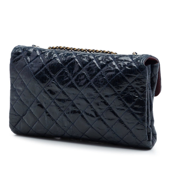Chanel CC Matelassé Crackled Glazed Cuir de veau Accordion à rabat