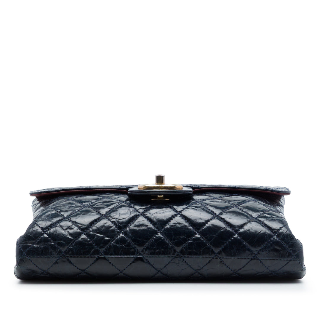Chanel CC Matelassé Crackled Glazed Cuir de veau Accordion à rabat