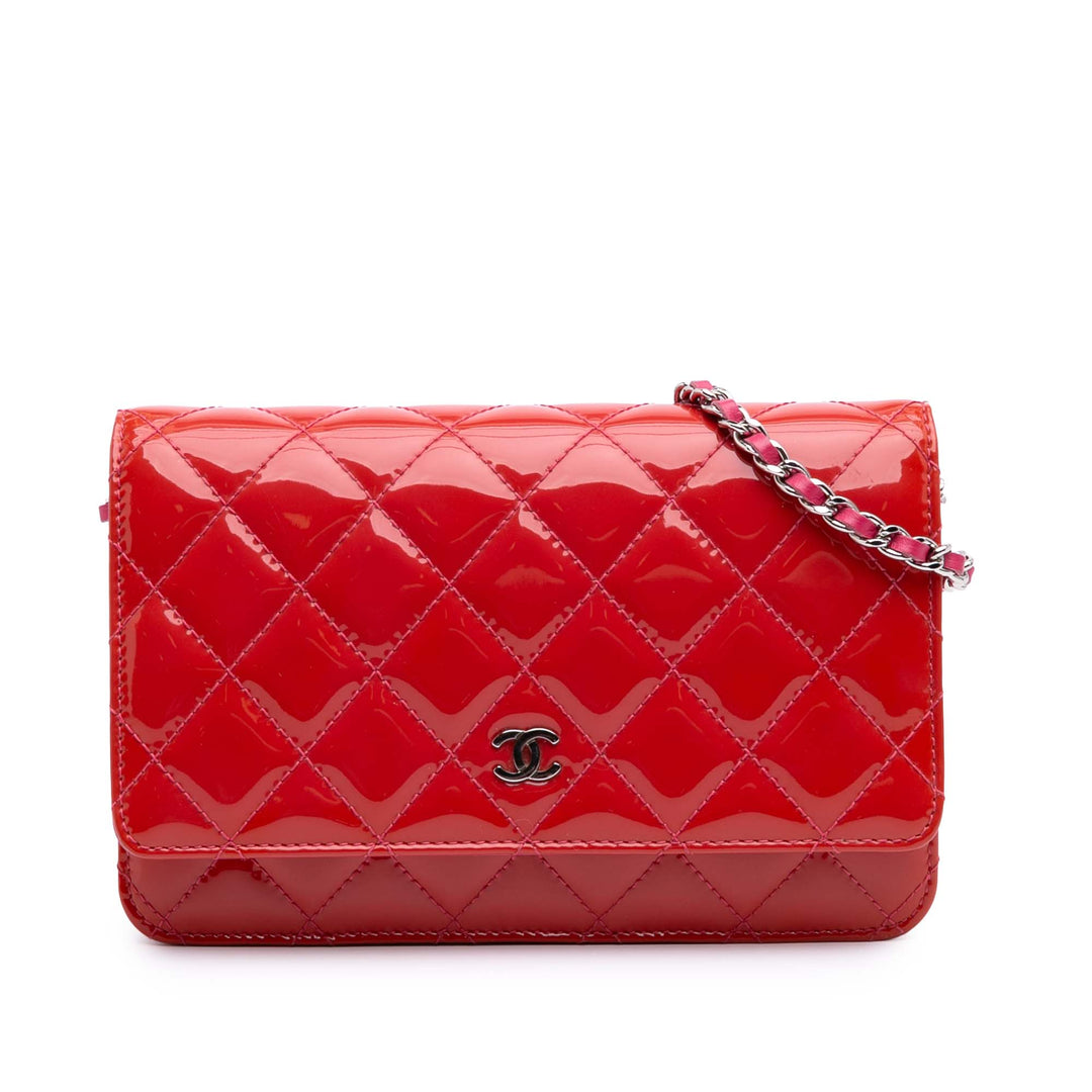 Bicolor Classic Patent Wallet On Chain Red - Gaby Paris