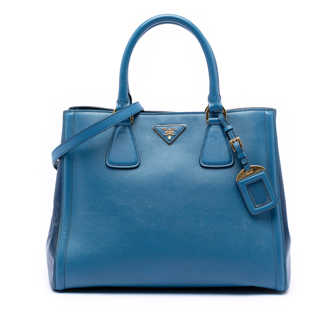 Prada Bicolore Lux Cabas Saffiano Bleu – vue principale – GABY PARIS