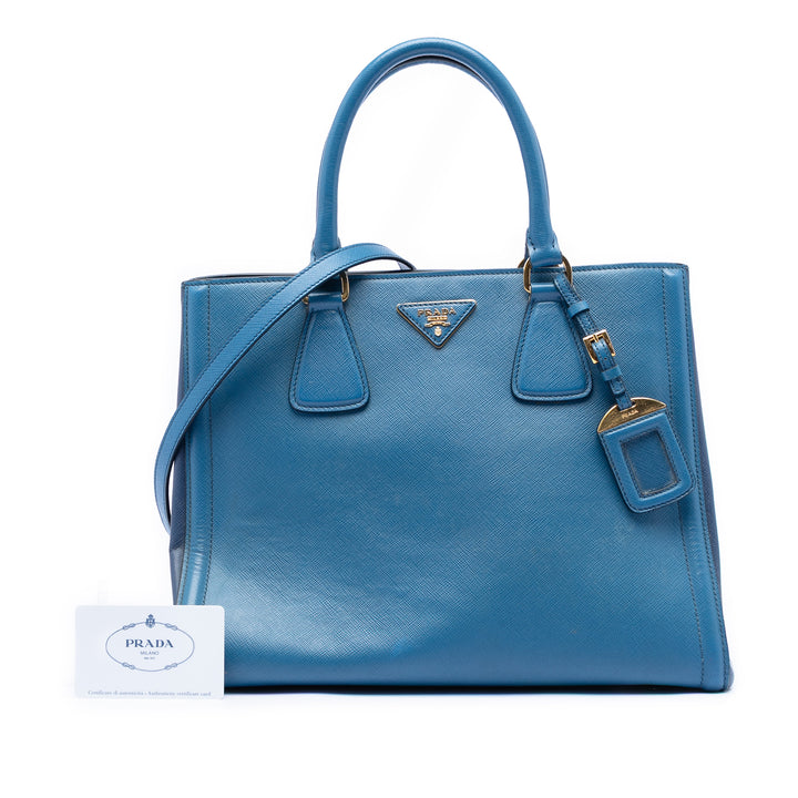 Prada Bicolore Lux Cabas Saffiano Bleu – vue 7 – GABY PARIS