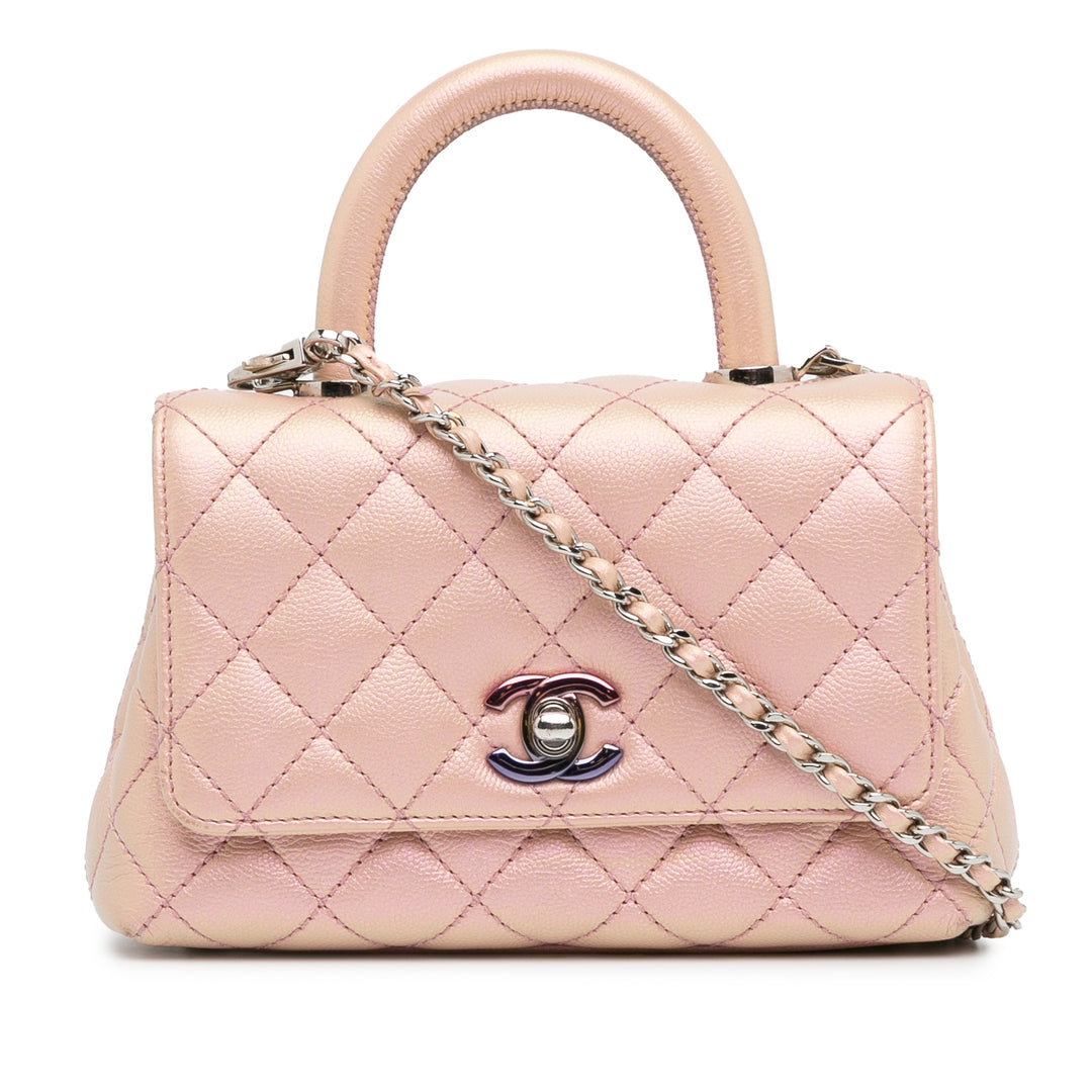 Extra Mini Iridescent Caviar Coco Handle Bag Pink - Gaby Paris