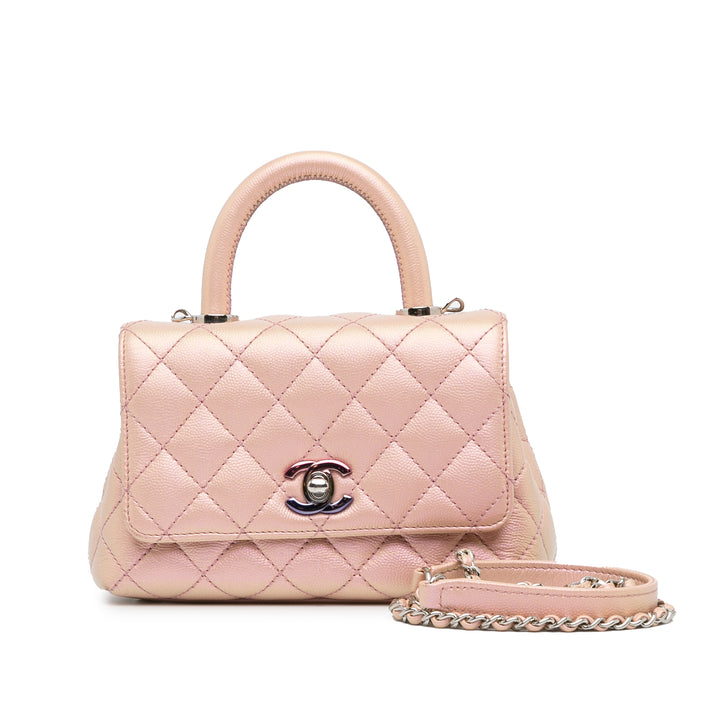 Extra Mini Iridescent Caviar Coco Handle Bag Pink - Gaby Paris