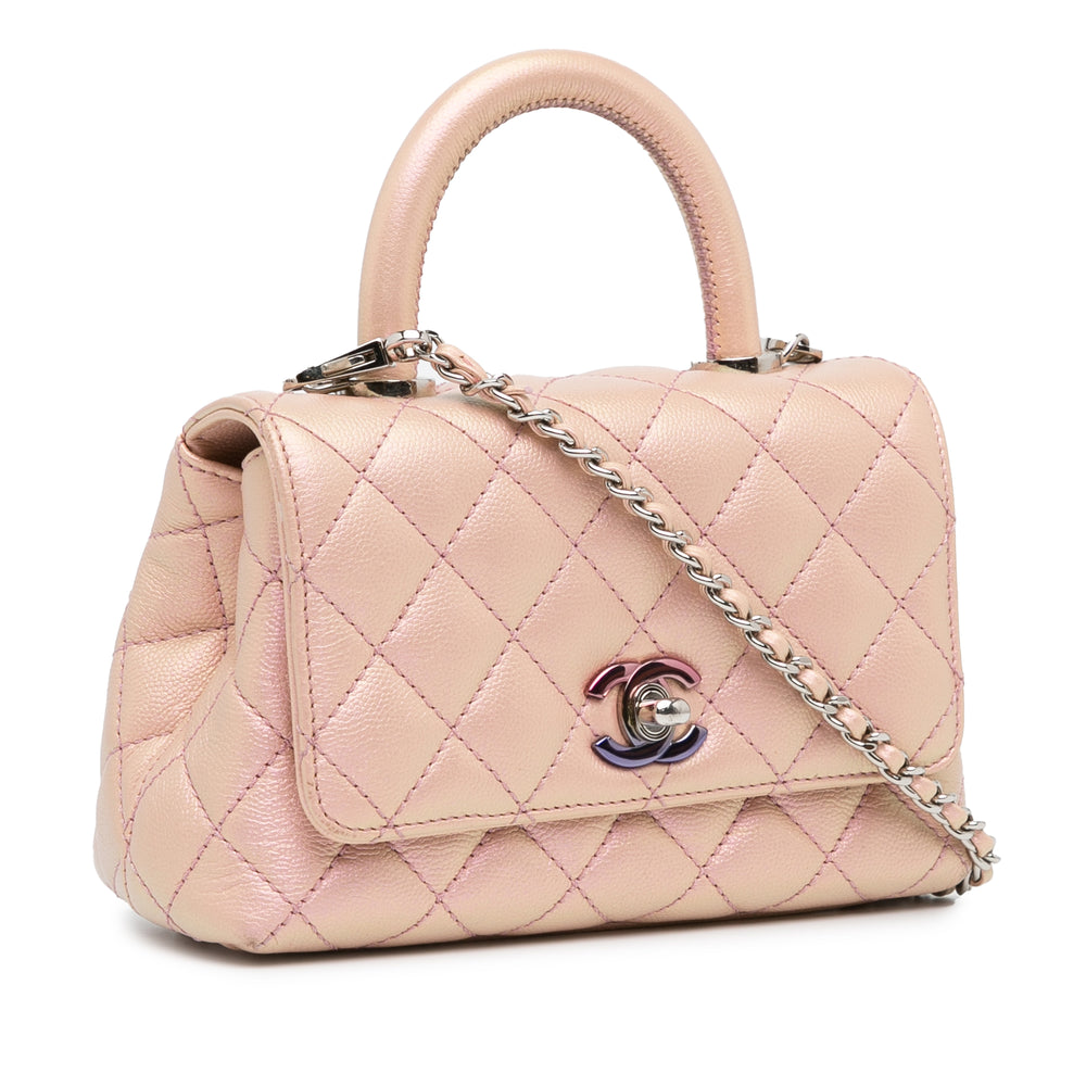 Extra Mini Iridescent Caviar Coco Handle Bag Pink - Gaby Paris