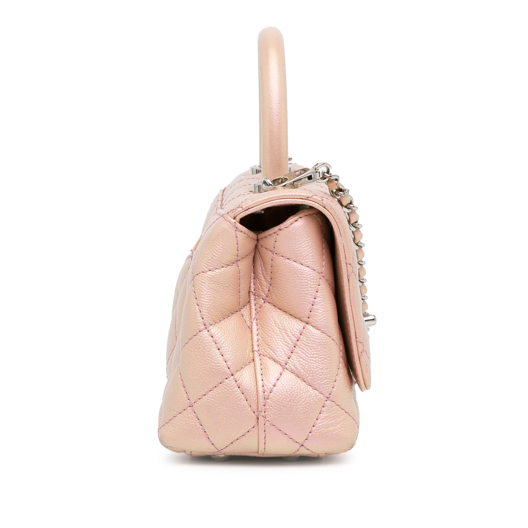 Extra Mini Iridescent Caviar Coco Handle Bag Pink - Gaby Paris