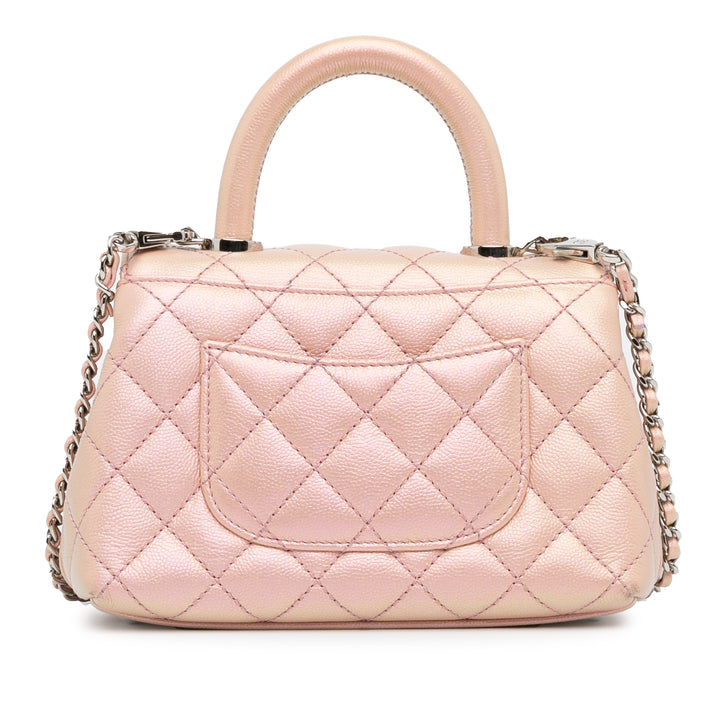 Extra Mini Iridescent Caviar Coco Handle Bag Pink - Gaby Paris