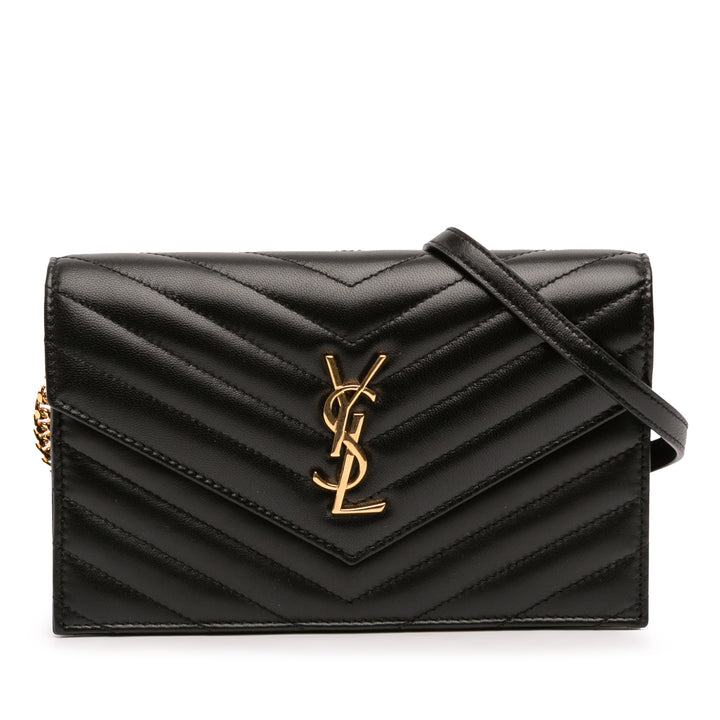 Saint Laurent Chevron Cuir Cassandre Envelope Chain Portefeuille