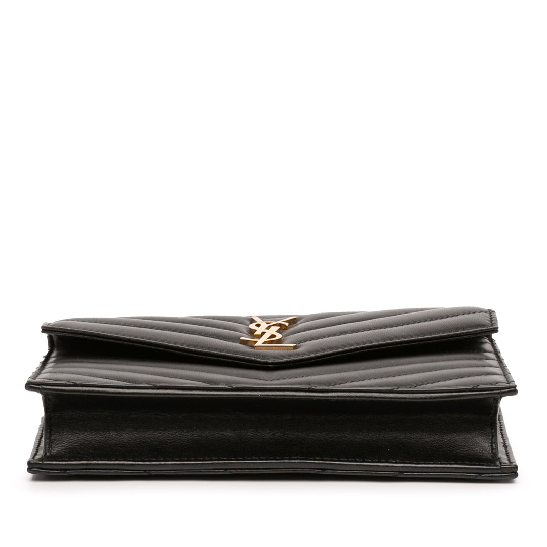 Saint Laurent Chevron Cuir Cassandre Envelope Chain Portefeuille