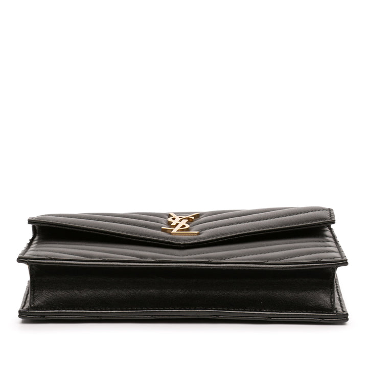Saint Laurent Chevron Cuir Cassandre Envelope Chain Portefeuille