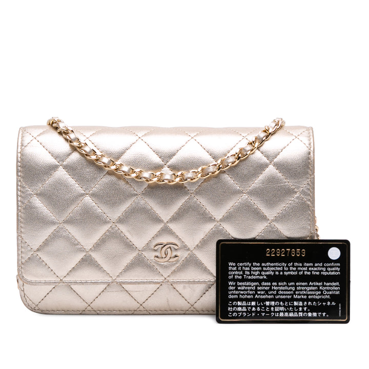 CC Metallic Quilted Lambskin Wallet on Chain Gold - Gaby Paris