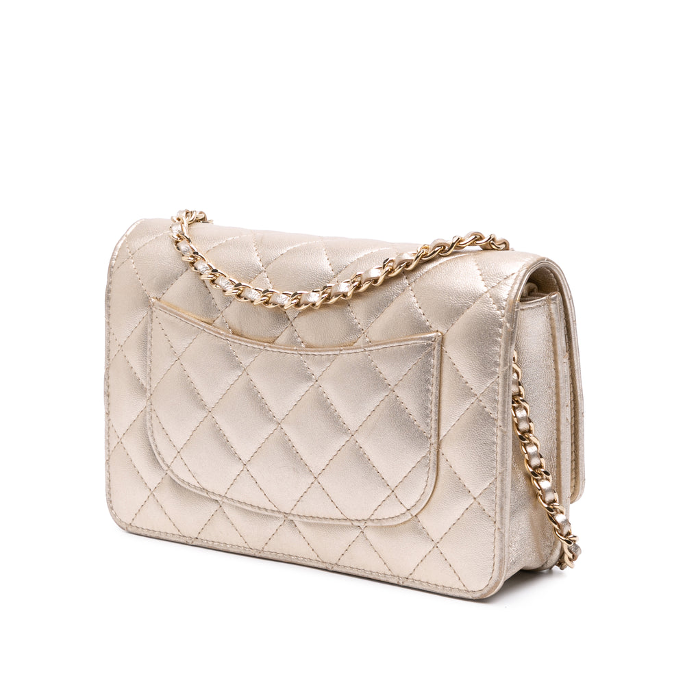CC Metallic Quilted Lambskin Wallet on Chain Gold - Gaby Paris