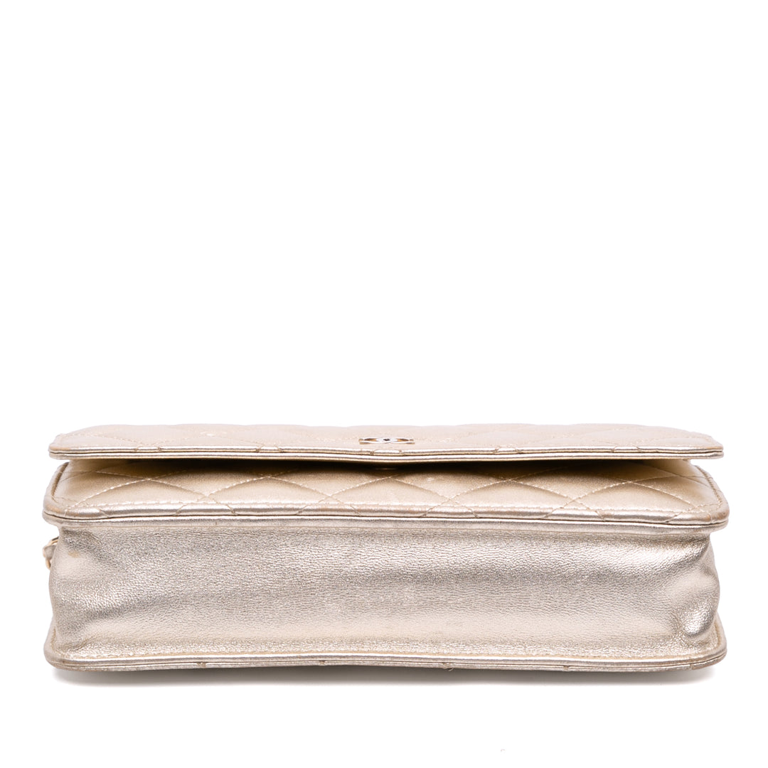 CC Metallic Quilted Lambskin Wallet on Chain Gold - Gaby Paris