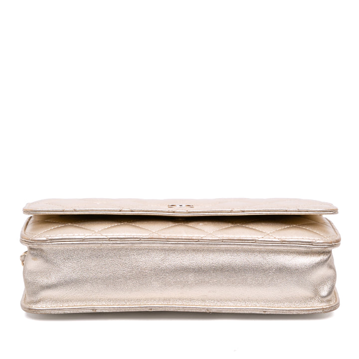 CC Metallic Quilted Lambskin Wallet on Chain Gold - Gaby Paris