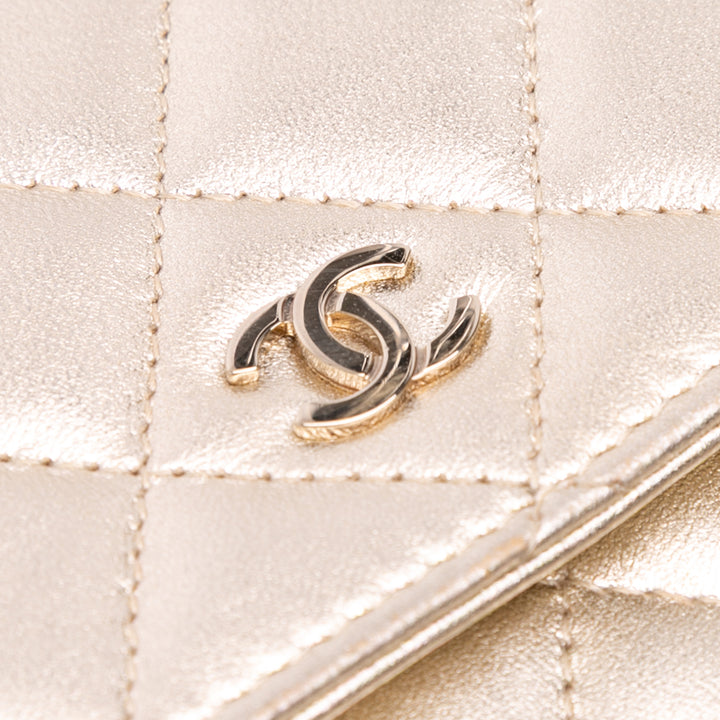 CC Metallic Quilted Lambskin Wallet on Chain Gold - Gaby Paris