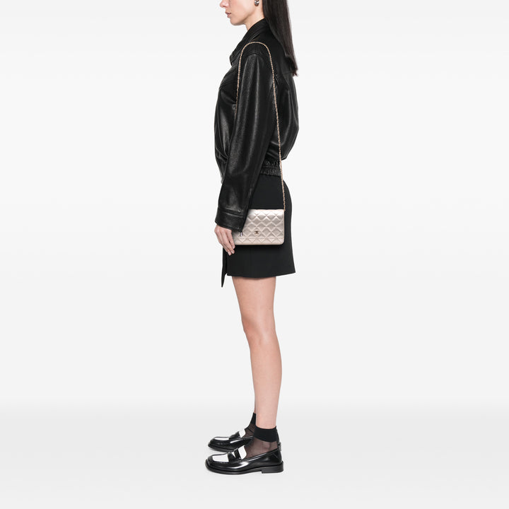 CC Metallic Quilted Lambskin Wallet on Chain Gold - Gaby Paris