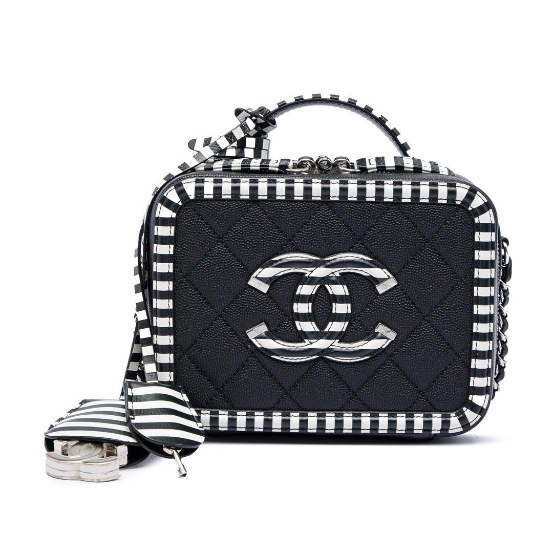 Chanel Small Caviar Striped CC Filigree Vanity