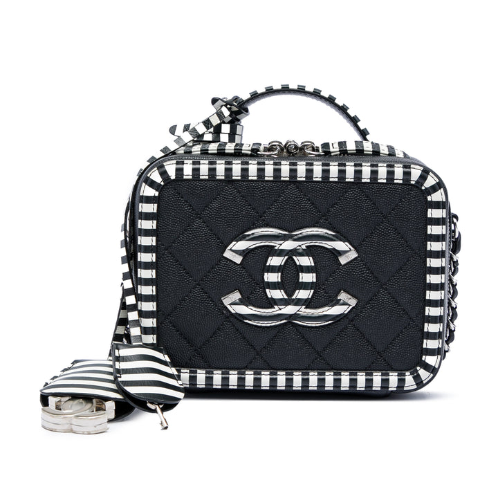Chanel Small Caviar Striped CC Filigree Vanity