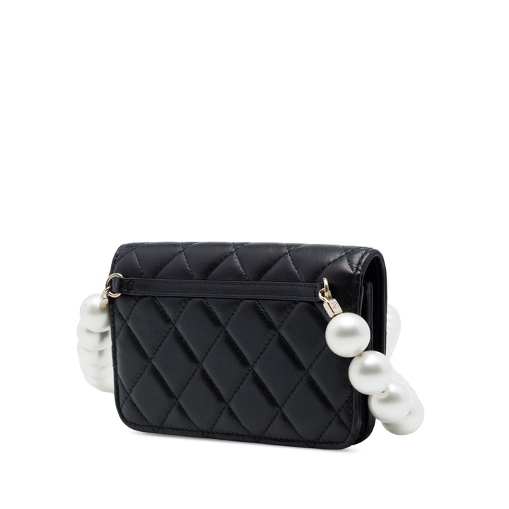 Chanel Matelassé Perles Pochette avec chaîne Maxi Cuir d'agneau Noir