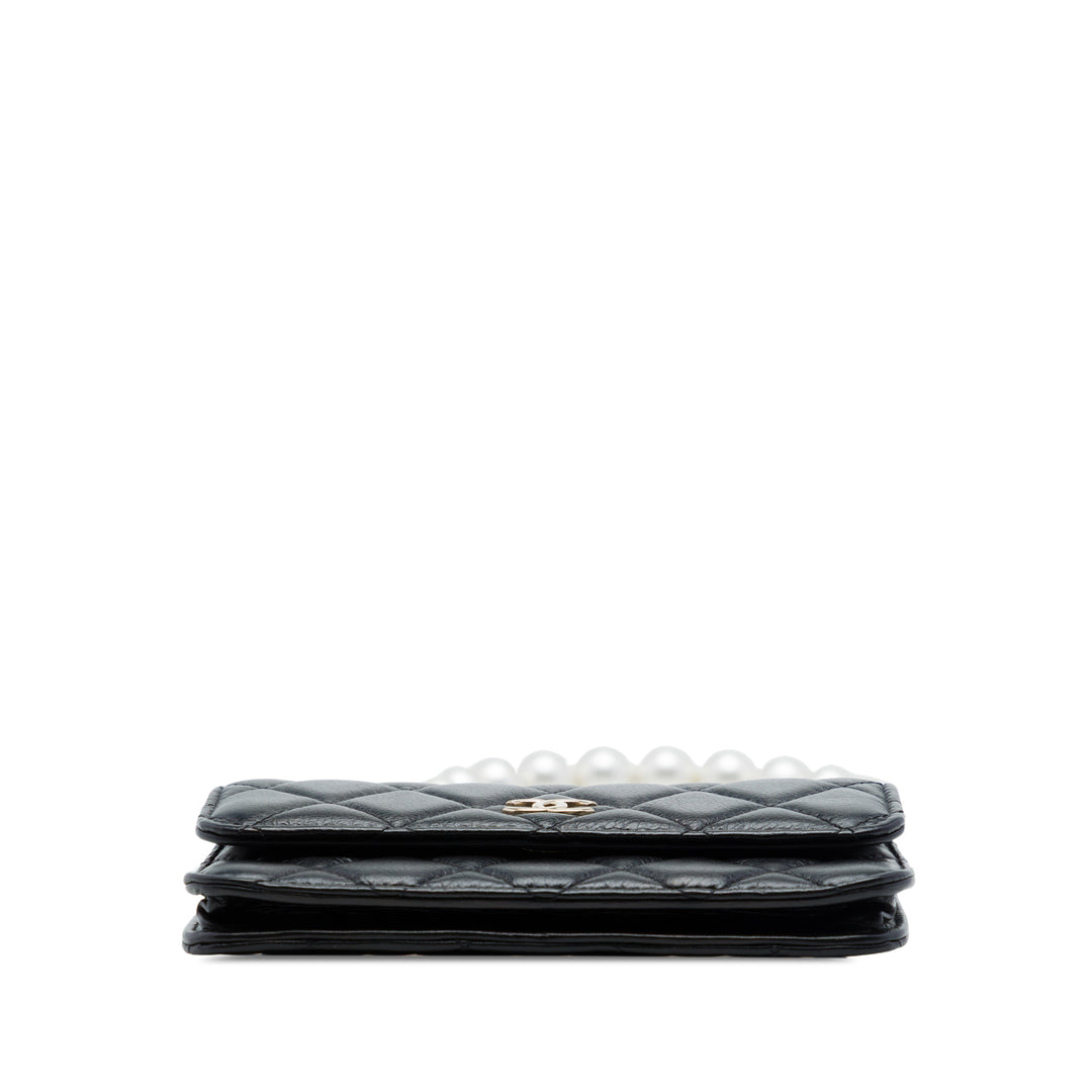 Chanel Matelassé Perles Pochette avec chaîne Maxi Cuir d'agneau Noir