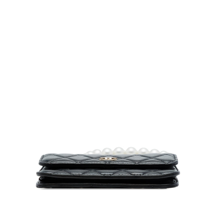 Chanel Matelassé Perles Pochette avec chaîne Maxi Cuir d'agneau Noir