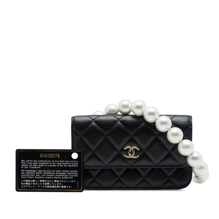 Chanel Matelassé Perles Pochette avec chaîne Maxi Cuir d'agneau Noir