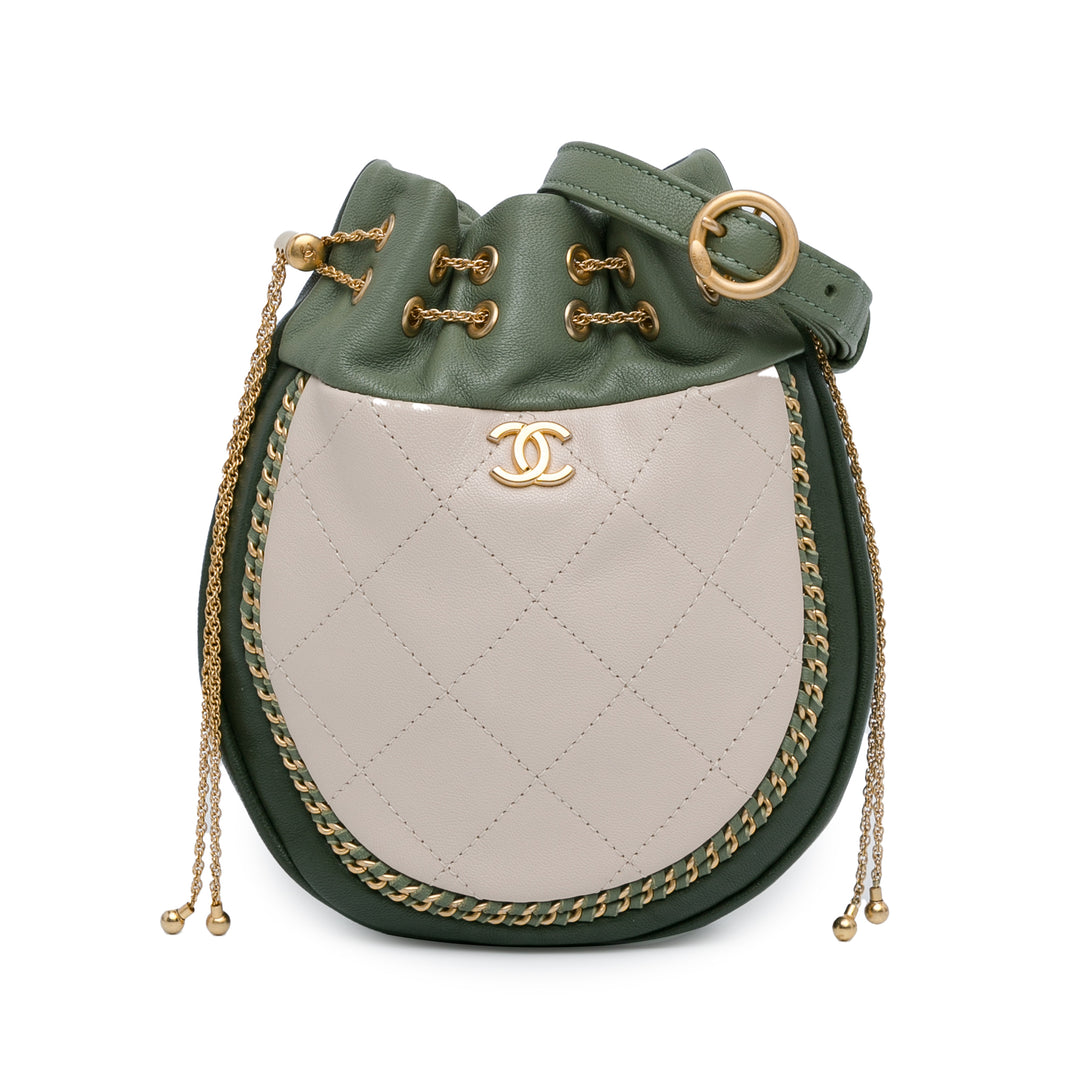 CC Quilted Drawstring Bucket Bag Green - Gaby Paris