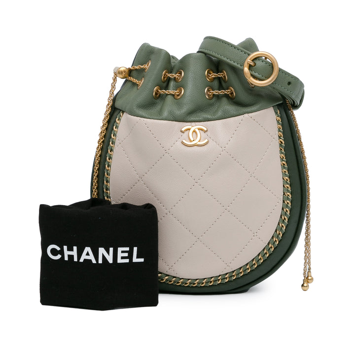 CC Quilted Drawstring Bucket Bag Green - Gaby Paris