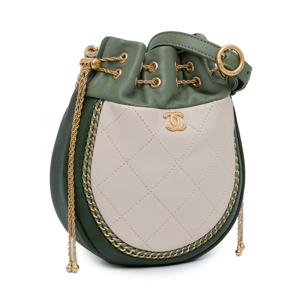 CC Quilted Drawstring Bucket Bag Green - Gaby Paris