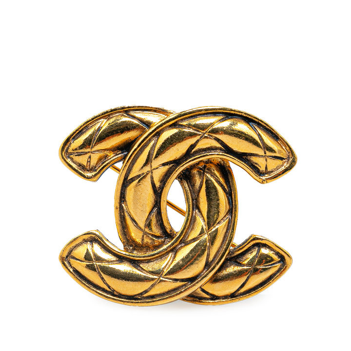 Gold Plated CC Quilted Brooch Gold - Gaby Paris