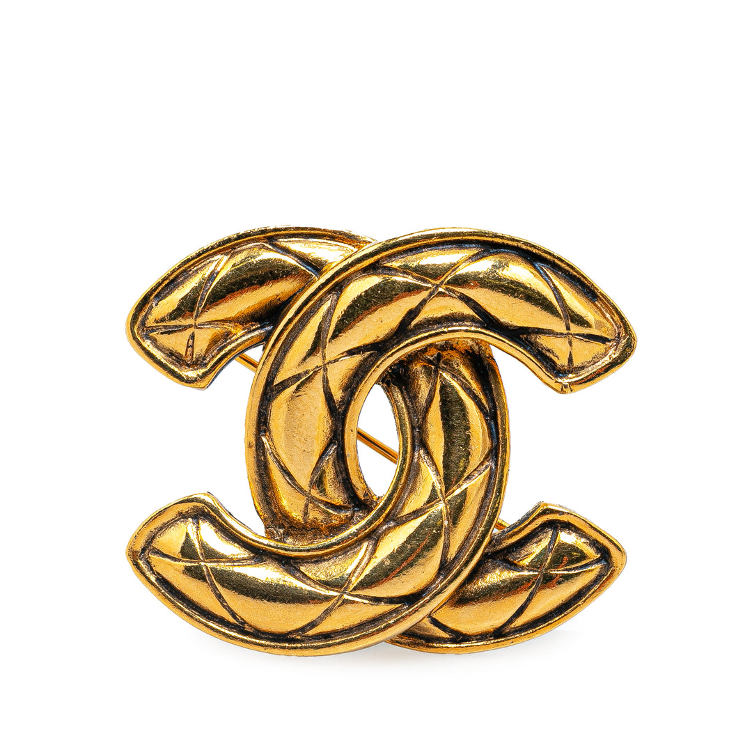 Chanel Gold Plated CC Quilted Brooch Gold - GABY PARIS