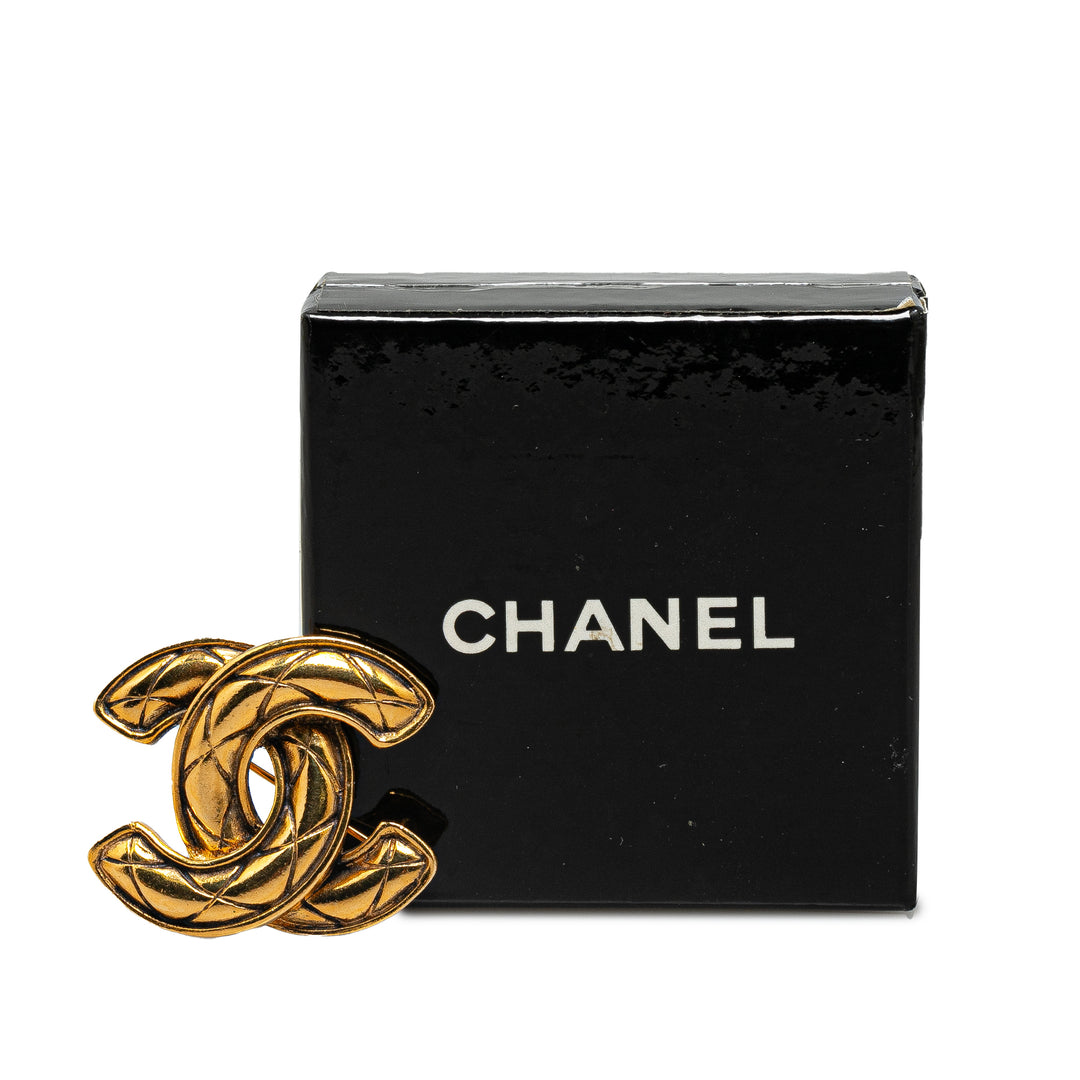 Chanel Gold Plated CC Quilted Brooch Gold - GABY PARIS