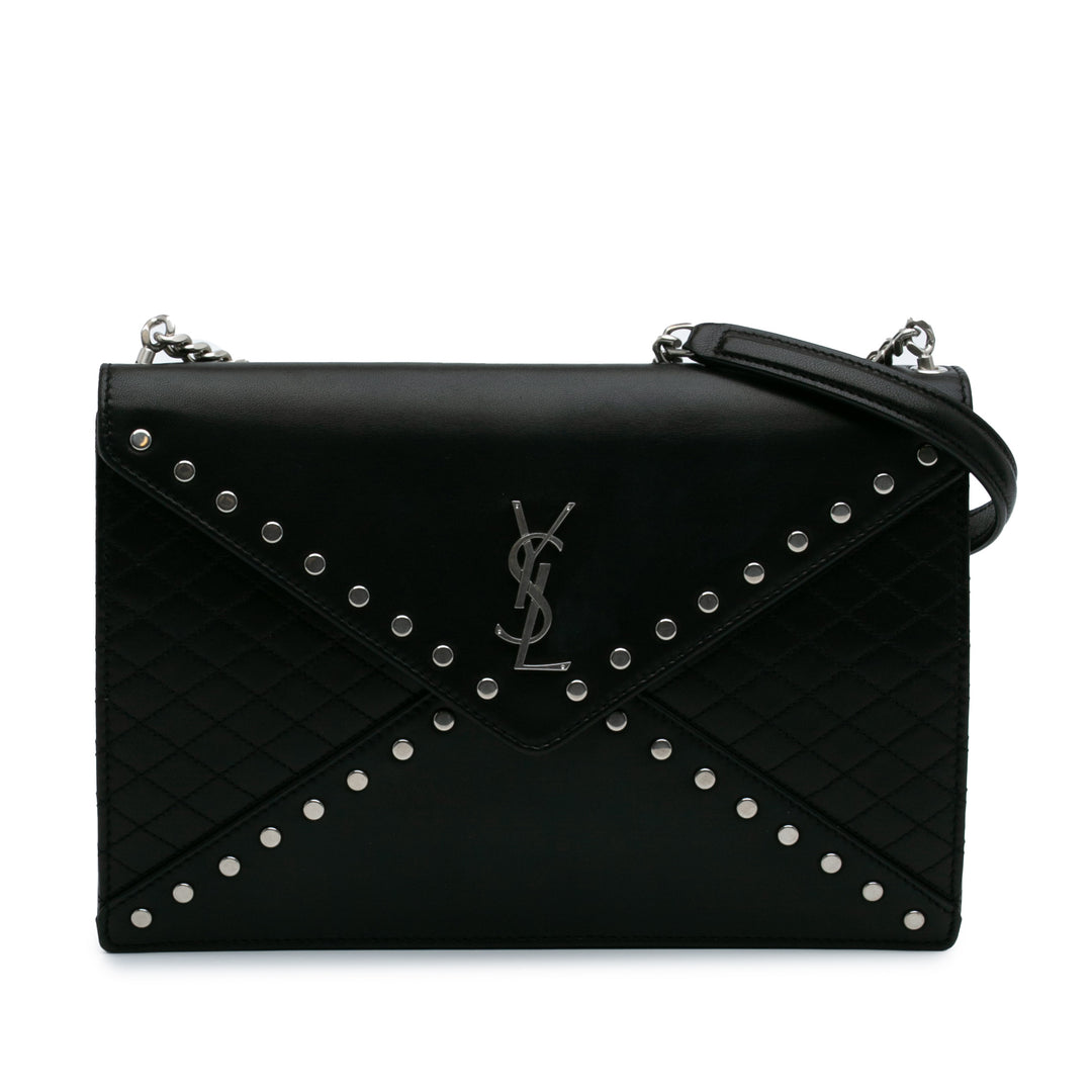 Quilted Lambskin Studded Monogram Gaby Shoulder Bag Black - Gaby Paris