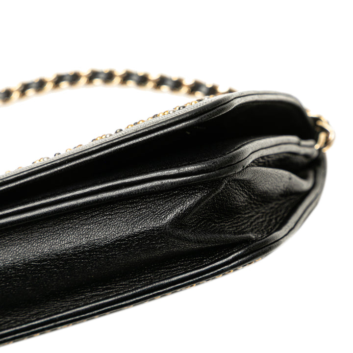 CC Studded Lambskin Wallet on Chain Black - Gaby Paris